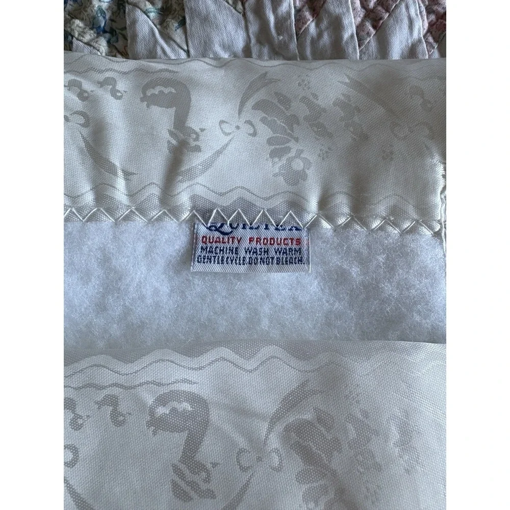 Vintage Quiltex Acrylic White Baby Blanket Satin Lace Trim ducks USA‎ 35x50 NOS